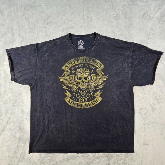Speed Junkies Moto Club T-Shirt Mens 3XL Black Acid Wash Biker Skull Hot Rod DOM - Picture 4 of 7